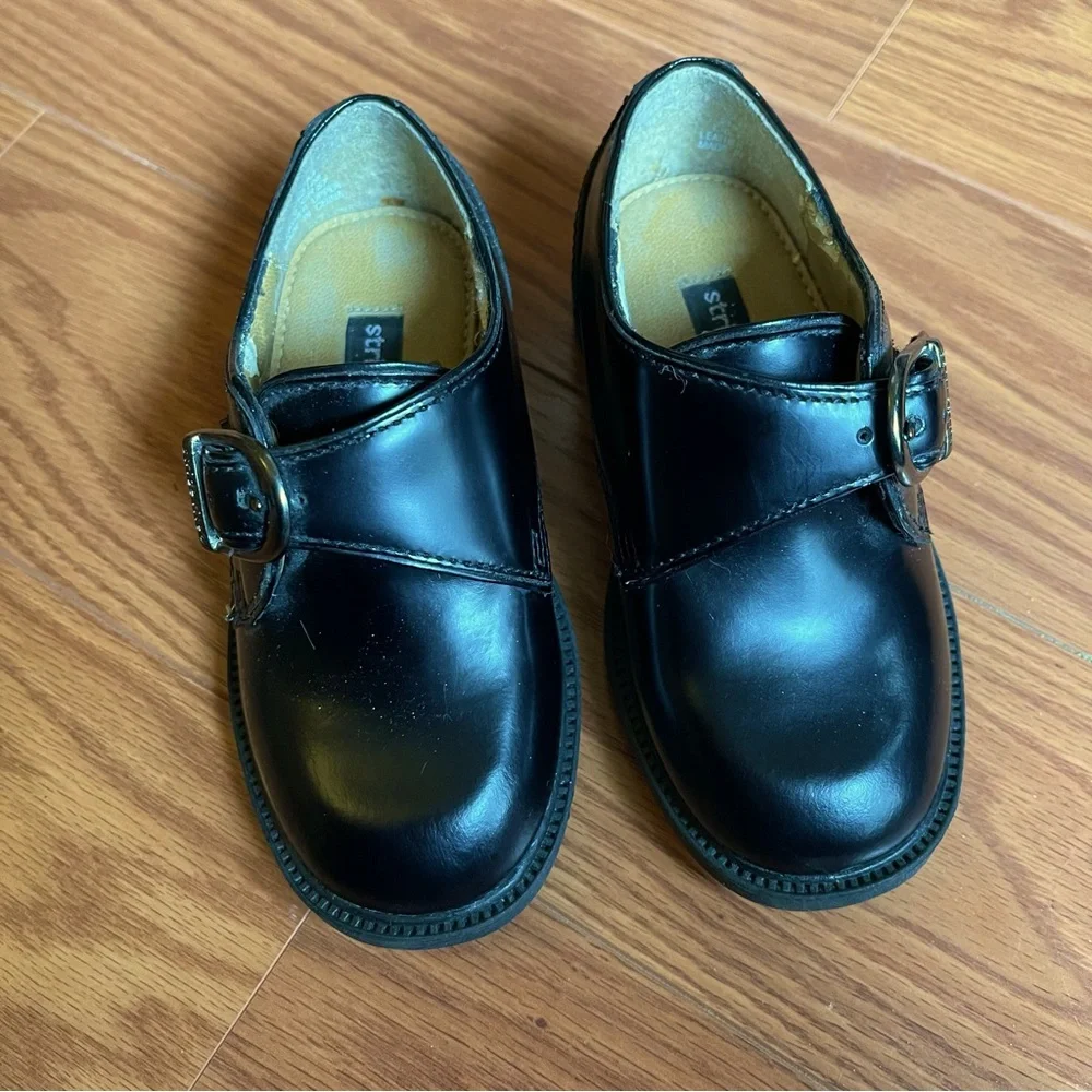 Little Boys Stride Rite Black Leather Dress Shoes w/ Buckles - Size 6 1/2 M